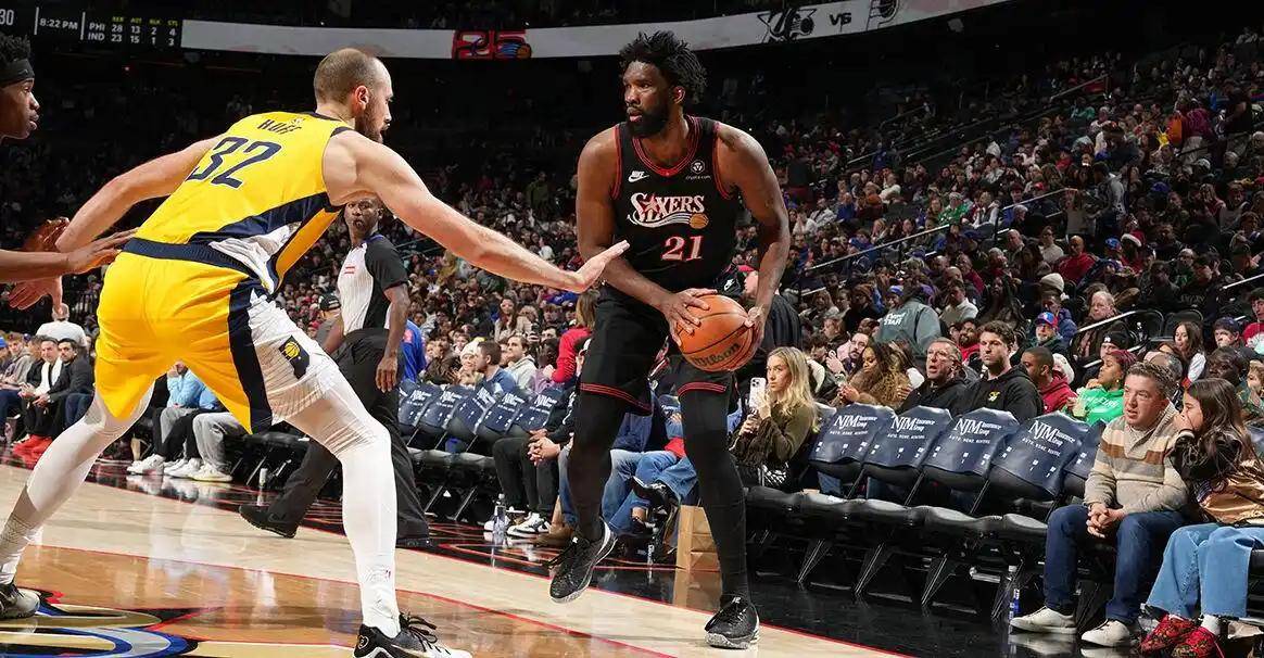 步行者横扫广州队,恩比德高光表现 步行者横扫广州队,恩比德高光表现